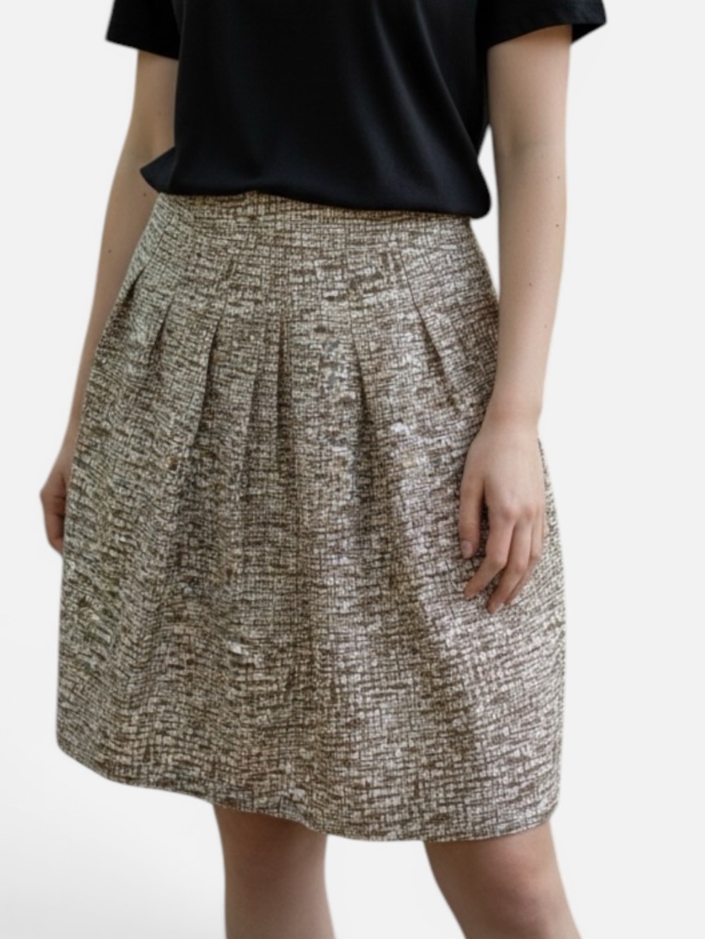 Banana Republic Sz 6 Silk Geometric Brown/White Print Pleated Front Short Skirt